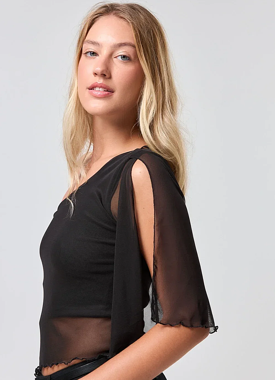 blusa assimétrica tule preto