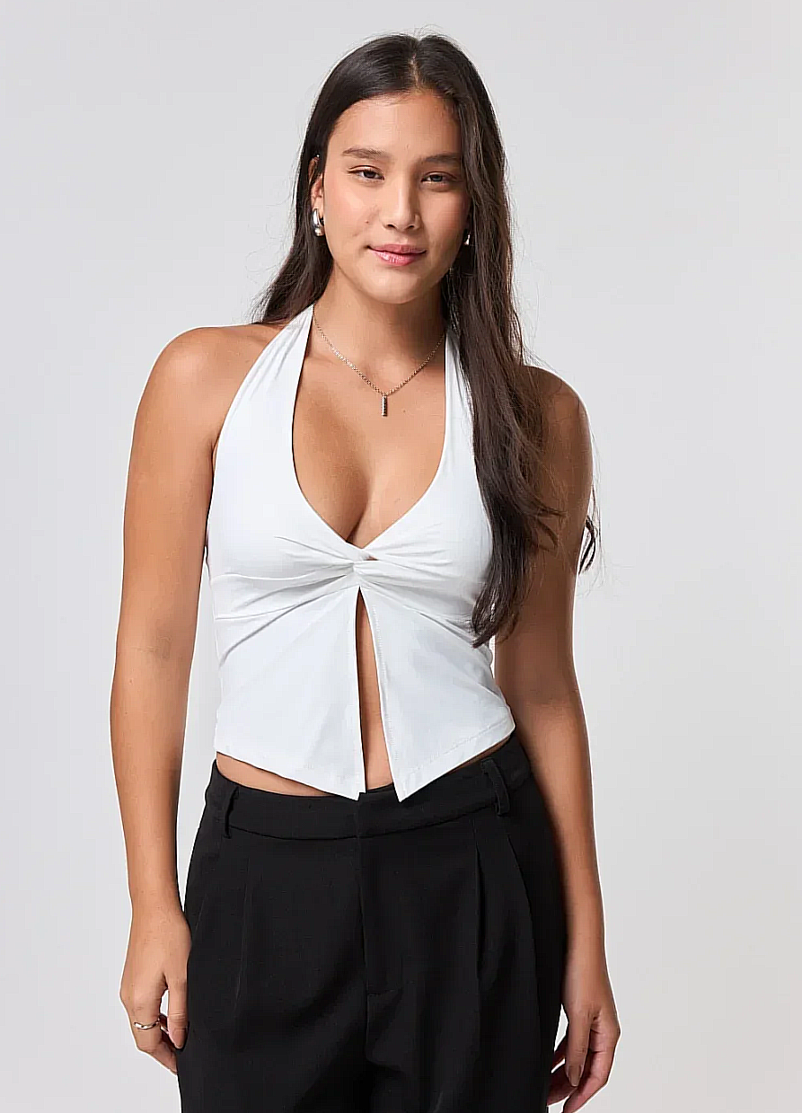 blusa frente única poliamida abertura