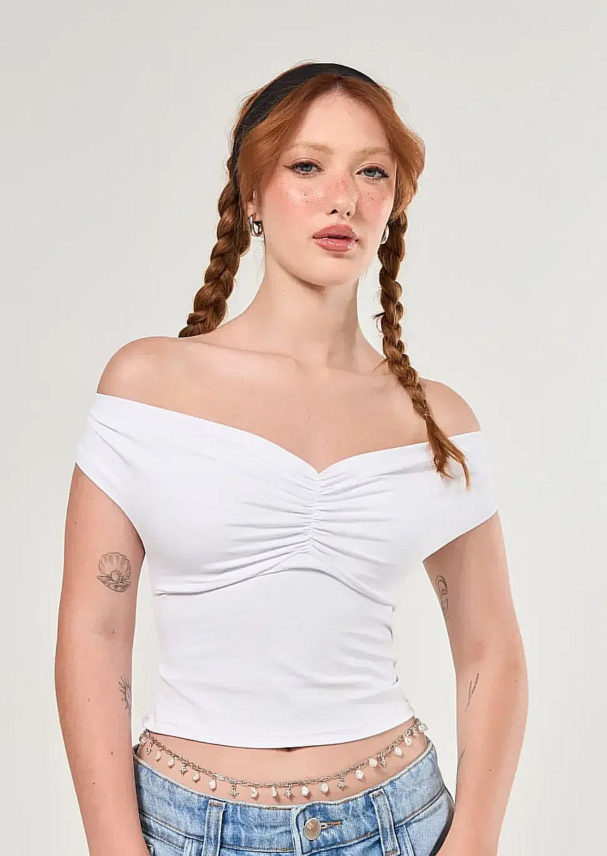 blusa poliamida branca ombro a ombro