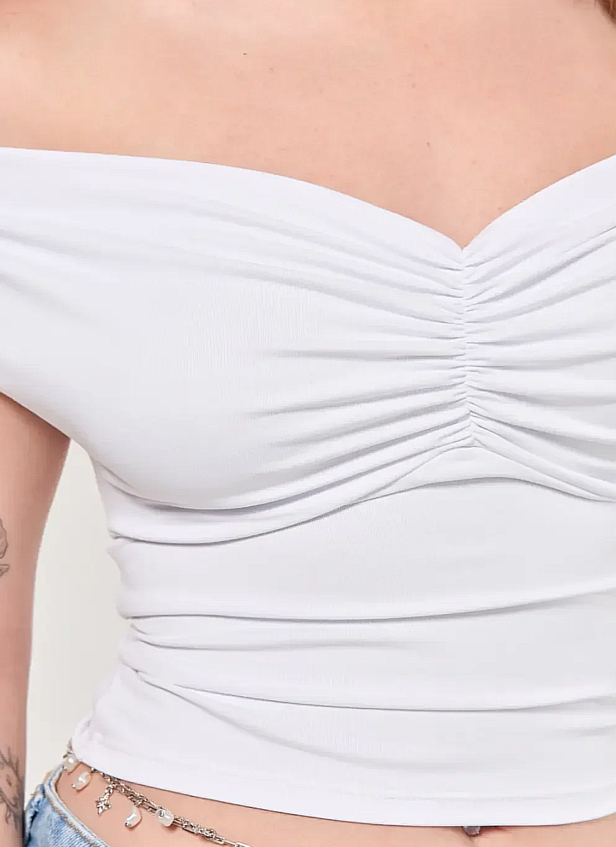 blusa poliamida branca ombro a ombro