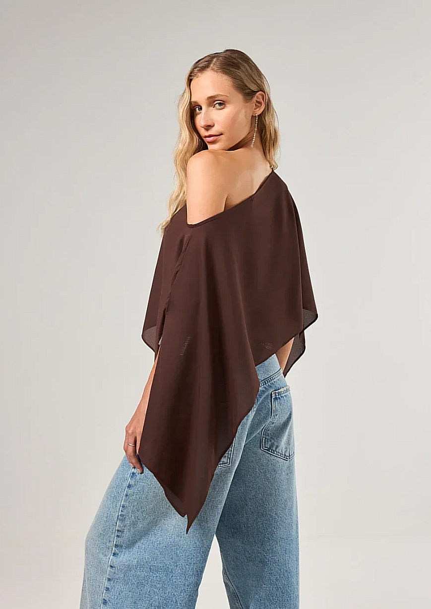 blusa capa chiffon marrom