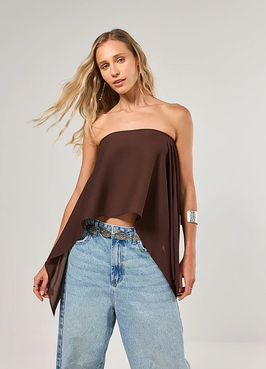 blusa capa chiffon marrom